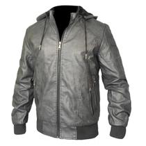 Jaqueta Couro Masculina Forrada Capuz Removível Slim KLIZZ