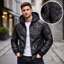 Jaqueta Couro Masculina Forrada Premium Inverno Europeu Casaco Quente Elegante Proteção Vento E Frio