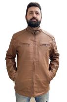 Jaqueta Couro PU Ecologico Masculina JA005 Caramelo P - 5XL