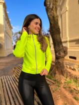Jaqueta Cropped Com Zíper Proteção Solar Esportiva Neon
