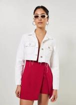 Jaqueta, cropped em sarja, tamanho GG, cor branca