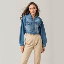 Jaqueta Cropped Feminina Disparate Jeans Barra Desfiada