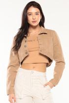 Jaqueta Cropped Feminina em Sarja Planet Girls Bege Medio