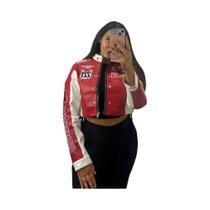 Jaqueta Cropped Feminina Y2K Estilo Hipster Com Estampa De Letras E Patchwork, Casaco De Outono Com