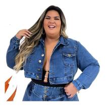 Jaqueta cropped Jeans feminina plus size