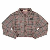 Jaqueta Cropped Juvenil Feminina em Malha Plaid - MOD.ME