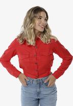 Jaqueta Cropped Leve Estilo Camisa Feminina Vermelha