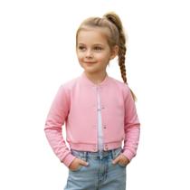 Jaqueta Cropped Moletom Infantil Lisa Estilo Casual Sem Bolsos