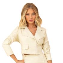 Jaqueta Cropped Poliuretano P.U com Zíper Tratorado