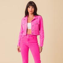 Jaqueta Cropped Veludo Cotelê Rosa Feminina Disparate