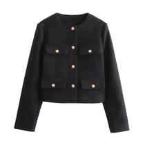 Jaqueta Cropped Vintage De Tweed Para Mulheres, Manga Longa, Elegante, Com Botões, Casaco Curto Jaqueta Cropped Vintage De Tweed Para Mulheres, Manga Longa, Elegante, Com Botões, Casaco Curto