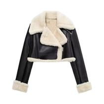 Jaqueta Curta Feminina De material sintético, Quente Para O Inverno, Casual, Manga Longa, Com Zíper E Jaqueta Curta Feminina De material sintético, Quente Para O Inverno, Casual, Manga Longa, Com Zíper E