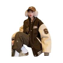 Jaqueta De Baseball Feminina De Outono Inverno Com Bordado, Ajuste Solto E Estilo Espesso Com Letras Jaqueta De Baseball Feminina De Outono Inverno Com Bordado, Ajuste Solto E Estilo Espesso Com Letras