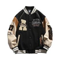 Jaqueta De Beisebol Casual Masculina Com Bordado E Detalhes Em Patchwork, Casaco Anti-Vento Para