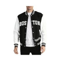 Jaqueta De Beisebol Oversized Masculina Boston Vasity Estampada 2 Cores Confortável Para Outono