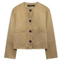 Jaqueta De Camurça Feminina De Manga Longa Para Outono E Inverno, Casaco Curto Com Botões HXAO