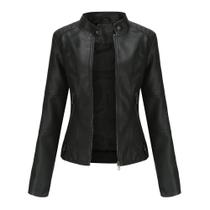 Jaqueta de couro feminina PU Casaco preto
