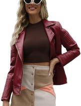 Jaqueta de couro Giolshon Faux Short para mulheres vermelha XL