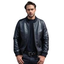 Jaqueta de Couro Legitimo Masculina Estilo Bomber Punhos - Bella