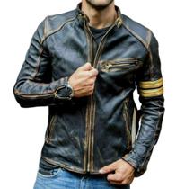 Jaqueta de Couro Masculina Cafera Racer Vintage Rustica Desgastada Harry Silver