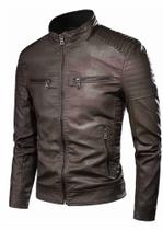 Jaqueta de couro Masculina Com Capuz Veludo - GG (Marrom)