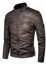 Jaqueta de couro Masculina de couro Forrada Motoqueiro Inverno - GG (marrom) - Boatto