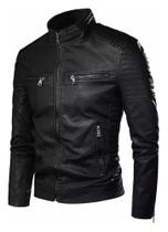 Jaqueta de couro Masculina Forrada Motoqueiro Inverno - M(preta)