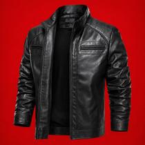 Jaqueta de Couro Masculina Impermeável Moda Inverno Estilo Motoqueiro