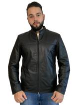 Jaqueta de couro masculina jvl premium 127 gola padre preta