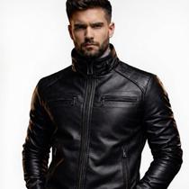 Jaqueta de Couro Masculina Slim Resistente com Zíper e Bolsos Laterais para Estilo Moderno Jaqueta de Couro Masculina Slim Resistente com Zíper e Bolsos Laterais para Estilo Moderno