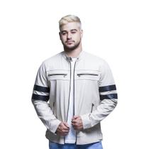 Jaqueta de Couro Slim Marfim e Preto Jaqueta de Couro Slim Marfim e Preto