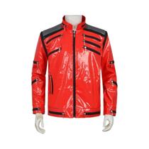 Jaqueta De Couro Vermelha Punk Cosplay Michael Jackson Beat It MV Com Zíper Clássico Fantasia MJ Jaqueta De Couro Vermelha Punk Cosplay Michael Jackson Beat It MV Com Zíper Clássico Fantasia MJ
