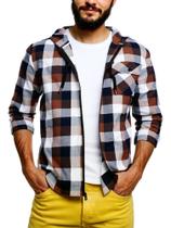 Jaqueta de flanela com capuz ZITY masculina de algodão e linho com zíper Jaqueta de flanela com capuz ZITY masculina de algodão e linho com zíper