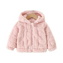 Jaqueta De Fleece Rosa Com Capuz Para Bebê Menina, Casaco Quente De Inverno Com Padrão De Corações Jaqueta De Fleece Rosa Com Capuz Para Bebê Menina, Casaco Quente De Inverno Com Padrão De Corações