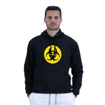 Jaqueta de Frio Moletom Masculino Algodao Estampa Biohazard Bolso Canguru Capuz Ajustavel