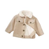 Jaqueta De Inverno Bege Para Meninas Com Botões Frontais, Gola De Pelúcia, Textura Sem Elasticidade