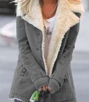 Jaqueta de inverno feminina com botões longos e quentes, cinza, tamanho S, poliéster