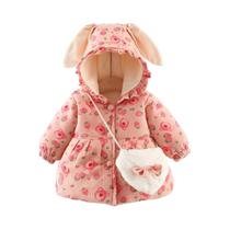 Jaqueta De Inverno Para Meninas Em Algodão, Bonita, De Cor Sólida, Com Capuz E Orelhas De Coelho,