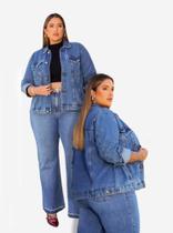 Jaqueta De Jeans Feminina Plus Size Com Bolsos Laterais, Até 52