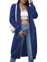 Jaqueta de lã com capuz ELESOL feminina com zíper azul royal