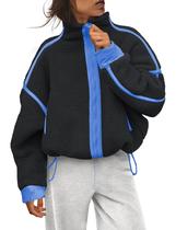 Jaqueta de lã Kumufenc Winter Trendy Sherpa Zip Up feminina preta