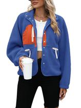 Jaqueta de lã Yanekop Button Down Sherpa com bolsos para mulheres