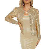 Jaqueta de lantejoulas BONGZUO Disco Sparkling Top para mulheres 3GG