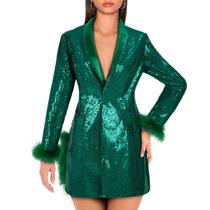 Jaqueta de lantejoulas HIGAKI Z3519GN para mulheres de manga comprida 2XL