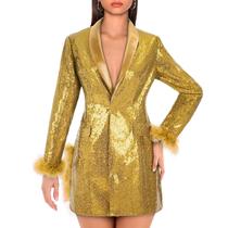 Jaqueta de lantejoulas HIGAKI Z3519YE para mulheres de manga comprida 2XL