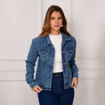 Jaqueta de Lycra Com Jeans Marmorizada Premium de Botões Envelopados