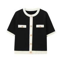 Jaqueta de Malha Feminina - Casual, Manga Curta, Gola Redonda
