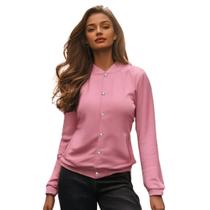 Jaqueta de Moletom Feminina Lisa com Bolsos Estilo Casual