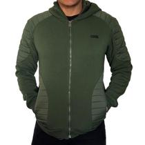 Jaqueta de Moletom Flanelado Verde Com Capuz e Zíper Zune