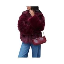 Jaqueta De Pelo Sintético Marrom Para Mulheres, Decote Em V, Manga Longa, Moda Outono Inverno,